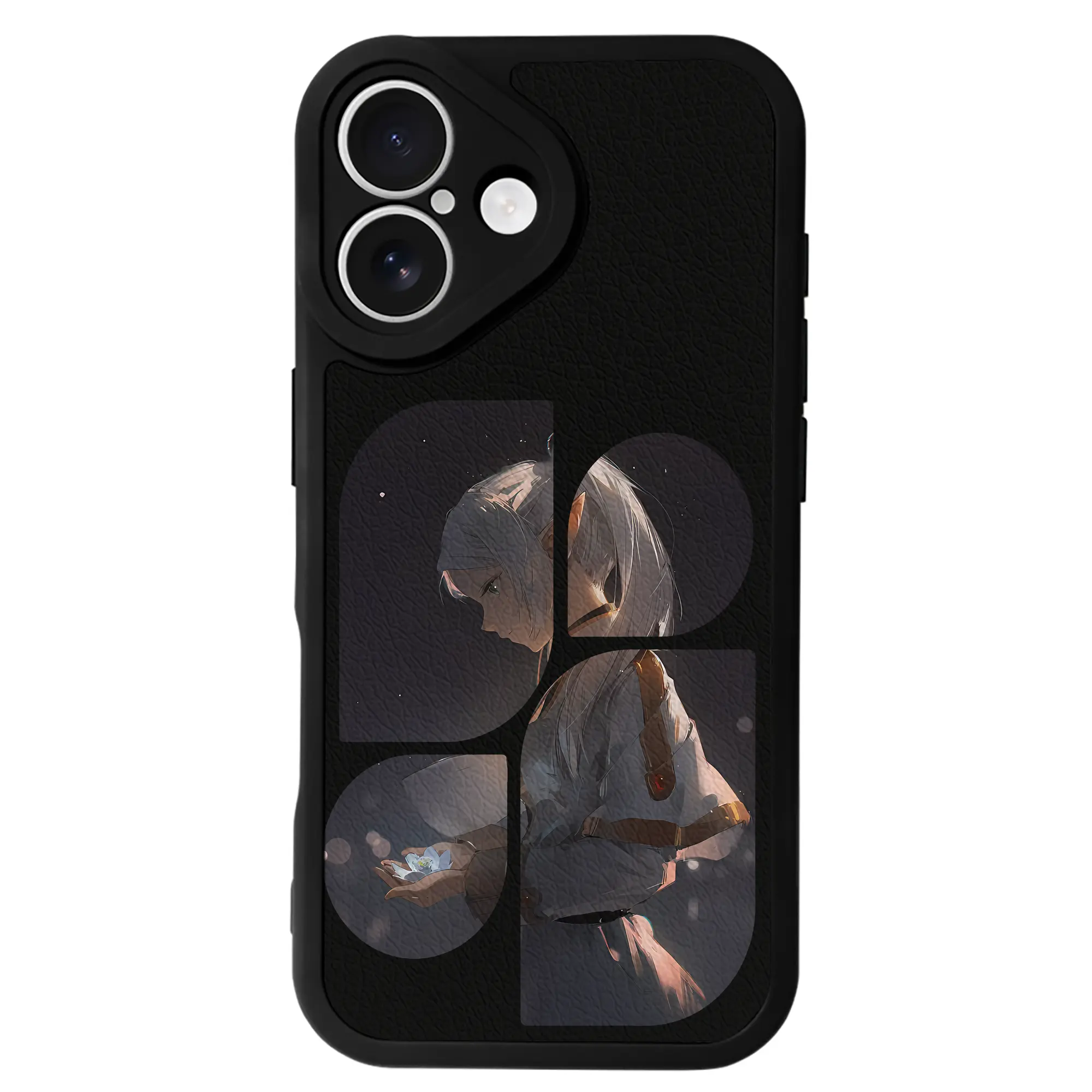 葬送のフリーレン（Frieren） グッズ,フリーレン（Frieren） - IPhone 16シリーズ対応 ・ シリコンスマホケース ・ レザー調 ・ 高精度フィット ・ 耐衝撃 ・ ワイヤレス充電対応 ・ 精密カット